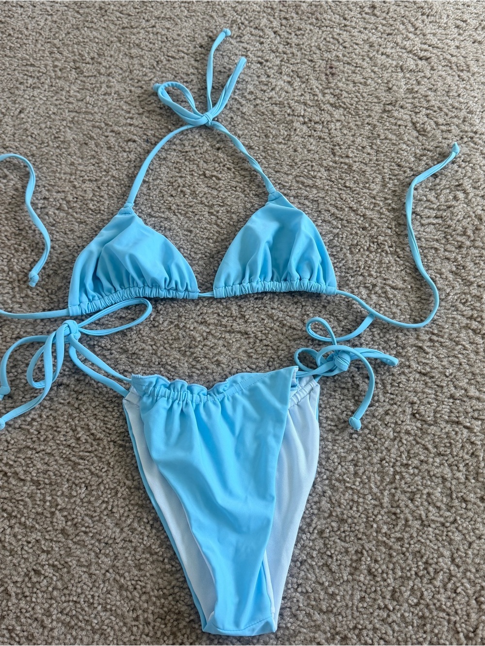 SHEIN Sky Blue Tie-Side Triangle Bikini Set